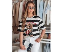Dámské pruhované tričko oversize s výšivkou STRIPROCK černé Černá, L/XL