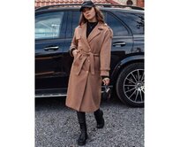 Dámský kabát nadměrné velikosti GALLERY dlouhý zavazování v pase kamélie Karamelová, Univerzální