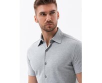 Pánská pletená košile slim fit s krátkými rukávy a límečkem šedá Šedá, XXL