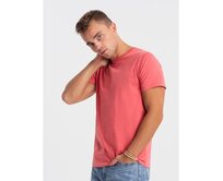 Pánské klasické bavlněné tričko BASIC V11 OM-TSBS-0146 růžové Růžová, M