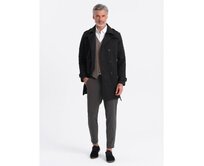 Pánský kabát SLIM FIT s páskem černý Černá, XXL