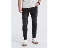 Pánské džínové kalhoty JOGGER SLIM FIT grafitové Tmavě šedá, L