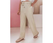 Dámské kalhoty ze široké látky LINESSA khaki Khaki, XL