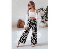 Dámské pruhované kalhoty s širokými nohavicemi ZEBRAVIBE béžové a černé Vícebarevný, M
