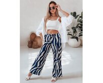 Dámské pruhované kalhoty se širokými nohavicemi ZEBRAVIBE námořnicky modrobéžové Vícebarevný, M