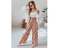 Dámské pruhované kalhoty se širokými nohavicemi ZEBRAVIBE béžovo-černé Vícebarevný, M