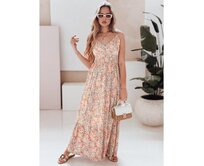 FLORALUSH maxi šaty s fialovými a oranžovými květy Vícebarevný, M/L