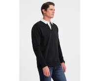 Pánský svetr s bílým polo límcem V6 OM-SSNZ-0132 černá Černá, M