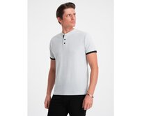 Pánská polokošile bez límečku V10 OM-TSCT-0156 světle šedá Šedá, XL