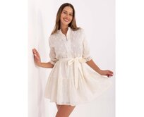 Světle béžové šaty s výšivkou a volánem Béžová, L/XL