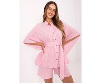 Světle růžový letní komplet s výšivkou Růžová, S/M