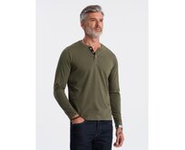 Pánské tričko s dlouhým rukávems výstřihem HENLEY tmavě olivový Olivová, S