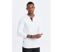 Pánské tričko s dlouhým rukávems výstřihem HENLEY bílý Bílá, S