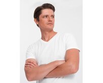 Pánské klasické bavlněné tričko s výstřihem BASIC bílé Bílá, 3XL