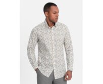 Pánská košile s květinovým vzorem SLIM FIT béžová Béžová, S