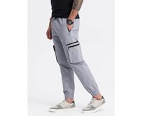 Pánské kalhoty JOGGER se stojáčkem a nákladovými kapsami na zip světle šedé Šedá, S