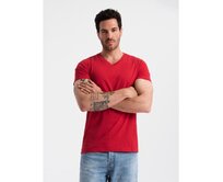 Pánské klasické bavlněné tričko BASIC s výstřihem do V červené Červená, XL