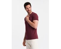 Pánské bavlněné klasické tričko s výstřihem do V BASIC bordó Červená, 3XL