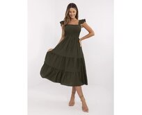 Khaki midi šaty s elastickými záhyby Khaki, Univerzální