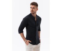 Pánská SLIM FIT košile z dekorativní látky - modrá V1 Černá, XXL