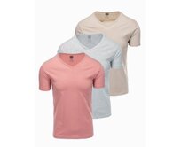 Sada bavlněných triček V-NECK 3-pack V13 Z29 mix Růžová, XXL