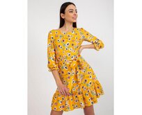 Dámské šaty s vázáním a volánky LIWA tmavě žluté Žlutá, 36
