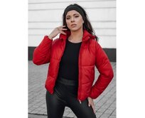 Dámská zimní krátká péřová bunda GLAMVO s kapucí červená Červená, XL