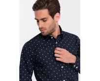 Pánská bavlněná košile SLIM FIT s kotvami tmavě modrá Námořnická modrá, S