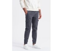 Pánské kalhoty JOGGERS s cargo kapsami na zip grafitová Tmavě šedá, M