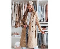 Dámský dlouhý kabát s páskem SLIMFOTA kamelový Karamelová, XXL