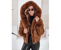 Dámská koženková bunda s kožešinou hnědá Hnědá, L