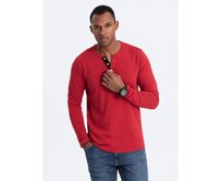 Pánské tričko s dlouhým rukávems výstřihem HENLEY červený Červená, L