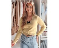 Dámský krátký svetr LAMURE béžový s mašlí Béžová, Univerzální
