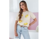 Dámský oversize svetr s citróny CYTRYNKA béžový Béžová, Univerzální