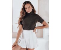 Dámský pruhovaný svetr s krátkými rukávy GIRLGLORY hnědý Hnědá, Univerzální