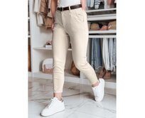 Dámské kalhoty slim fit s páskem TAIRONIK světle béžové Béžová, M