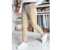 Dámské kalhoty slim fit s páskem LINESKA tmavě béžové Béžová, M