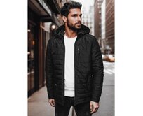 Pánská prošívaná bunda s kapucí, černá Černá, M/48