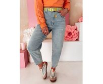 Dámské kalhoty mom fit džínové MOMTEZ modré Modrá, S