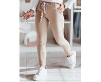 Dámské kalhoty z materiálu chino s páskem ROSSALI tmavě béžové Béžová, XL