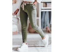 Dámské kalhoty z materiálu chino s páskem ROSSALI olivové Olivová, M