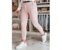 Dámské kalhoty slim fit s páskem LINESKA růžové Růžová, M