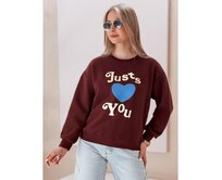 Dámská oversize mikina s potiskem FEELME vínová Kaštanová, Univerzální