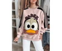Dámská oversize mikina s nášivkami CUTE MAKEX růžová Růžová, Univerzální