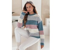 Dámský svetr s pruhy CALVENA modro-šedý Vícebarevný, S/M