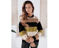Dámský svetr s pruhy CALVENA černý-béžový Vícebarevný, S/M
