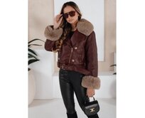 Dámská kožená zimní bunda s kožešinou bordó Kaštanová, M