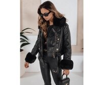 Dámská kožená zimní bunda s kožešinou černá Černá, M