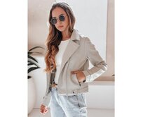Dámská kožená bunda DARKGLORY ramoneska šedá Světle šedá, XL