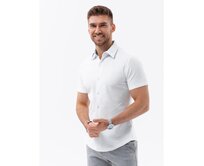 Pánské pletené tričko slim fit střihu s krátkým rukávem a límečkem bílé Bílá, XL